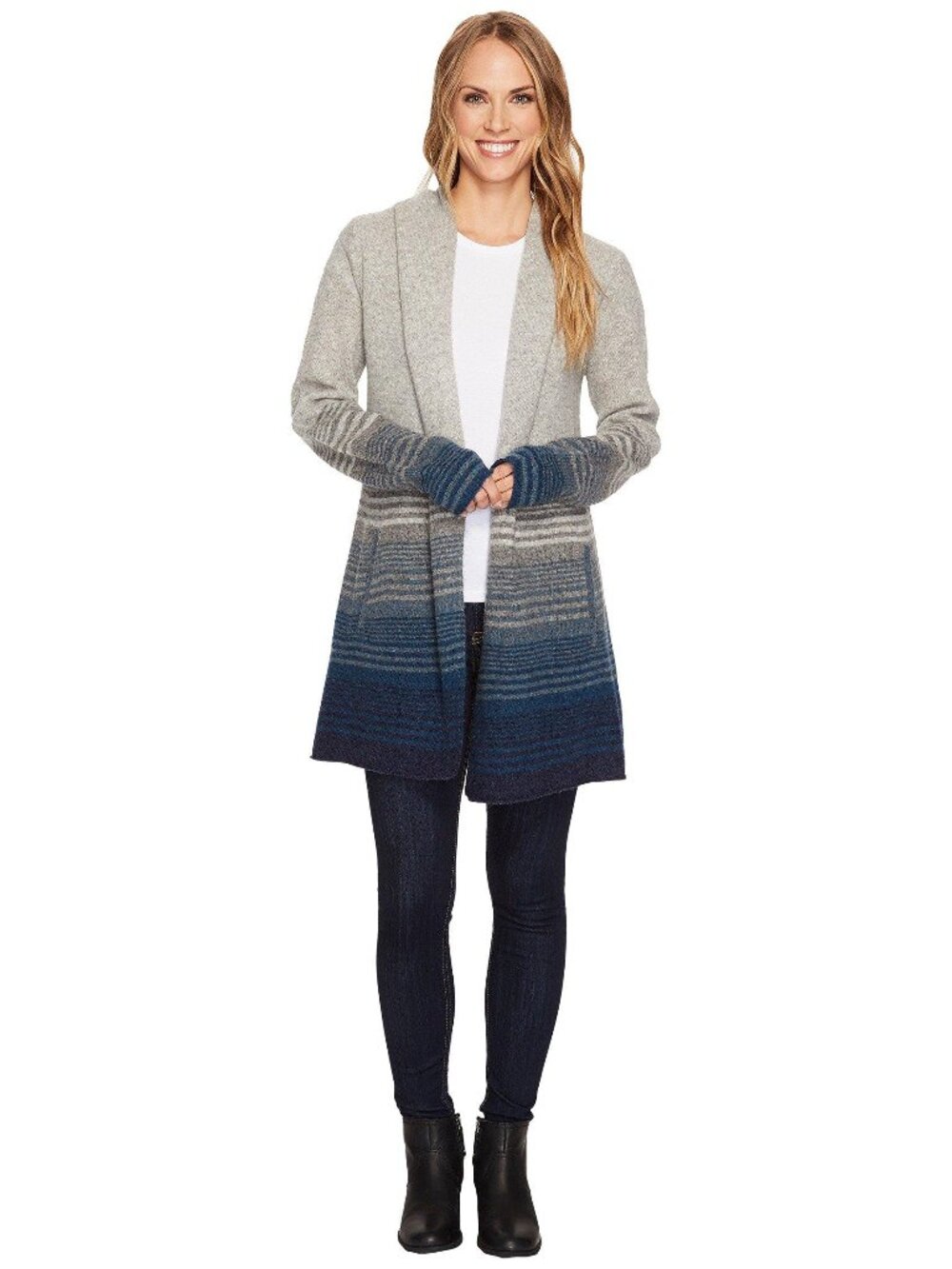Small Toad&Co Merino Heartfelt Hoodie  Heather Gray, Blue and Gray Ombre